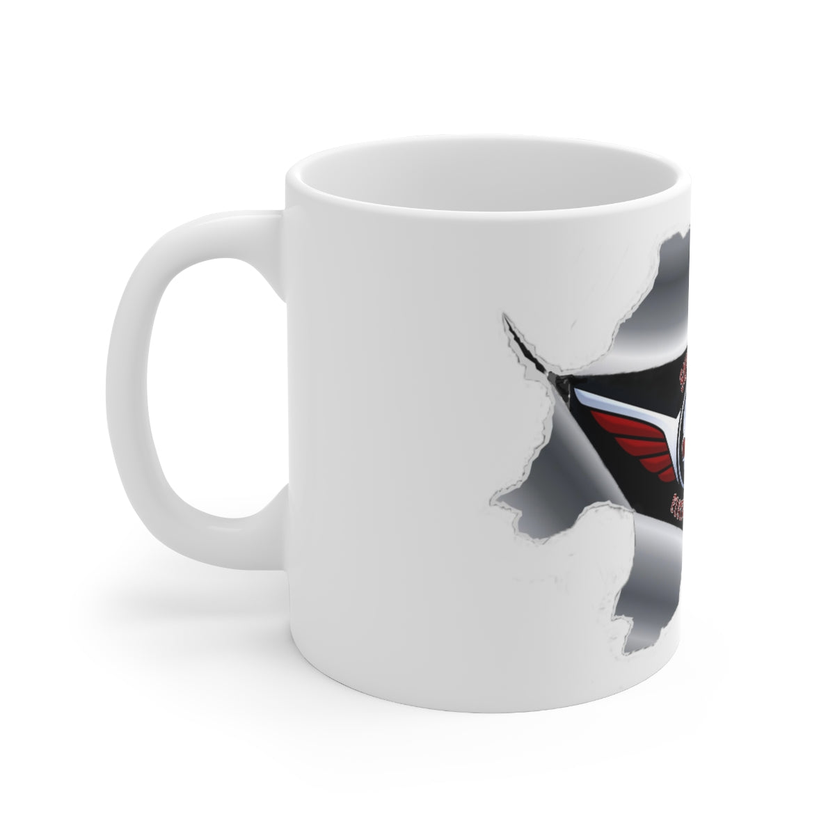 Ceramic Mug 11.0 oz - Superfly ElectroCycles Cool 3D Style Print w/ Logo inside peeled back outer layer