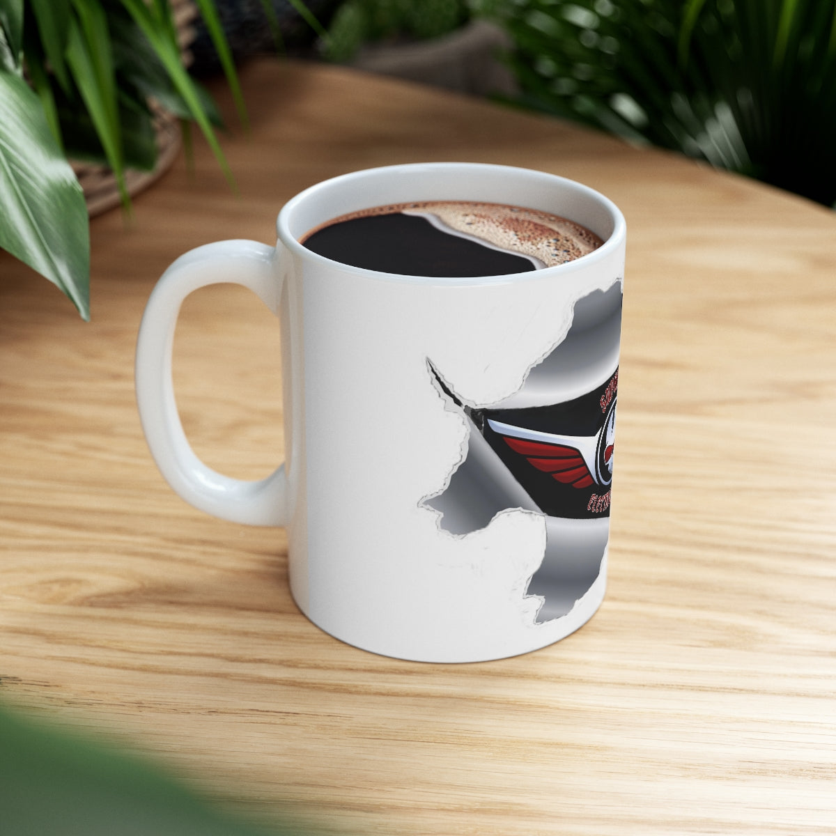 Ceramic Mug 11.0 oz - Superfly ElectroCycles Cool 3D Style Print w/ Logo inside peeled back outer layer