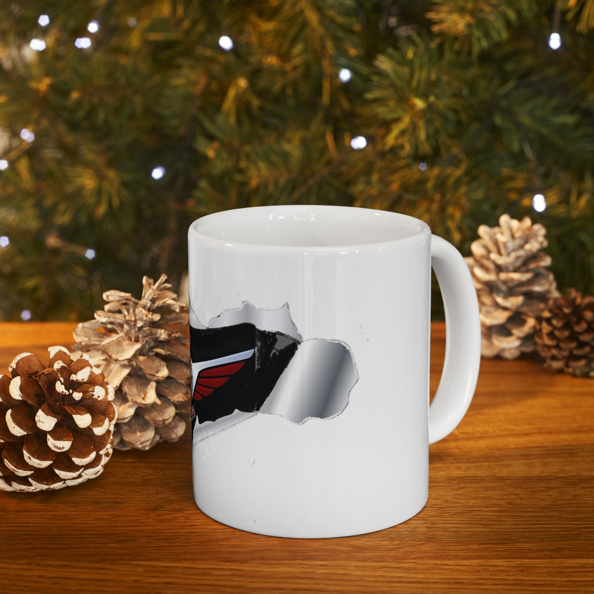 Ceramic Mug 11.0 oz - Superfly ElectroCycles Cool 3D Style Print w/ Logo inside peeled back outer layer