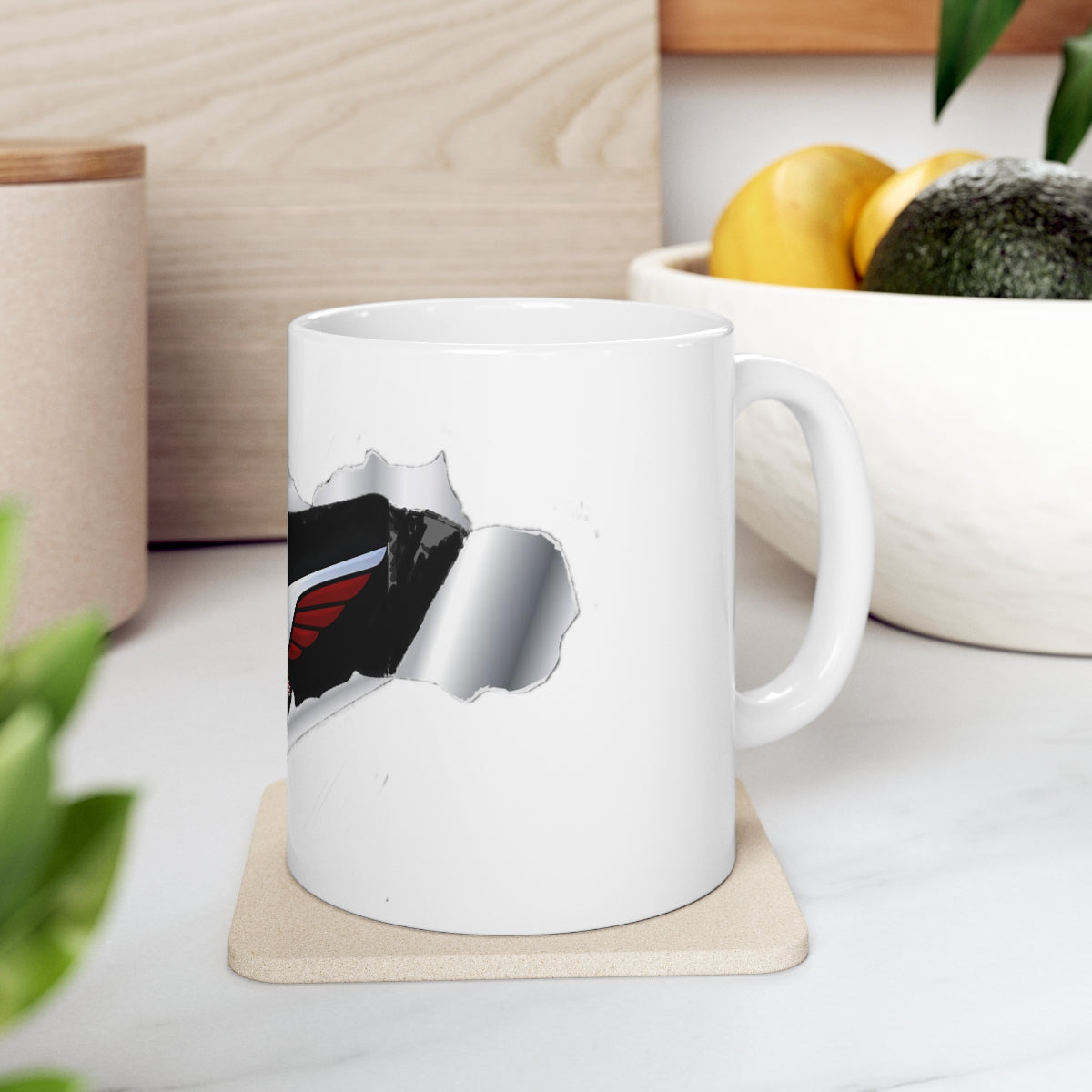 Ceramic Mug 11.0 oz - Superfly ElectroCycles Cool 3D Style Print w/ Logo inside peeled back outer layer