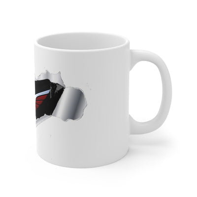 Ceramic Mug 11.0 oz -  Superfly ElectroCycles Cool 3D Style Print w/ Logo inside peeled back outer layer